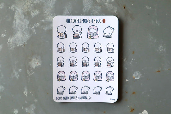 TheCoffeeMonsterzCO Sticker Sheet - Book Nerd (Neutrals)