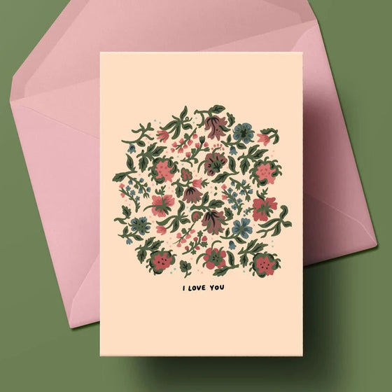 Stay Home Club Greeting Card - I Love You (Beige Flowers)